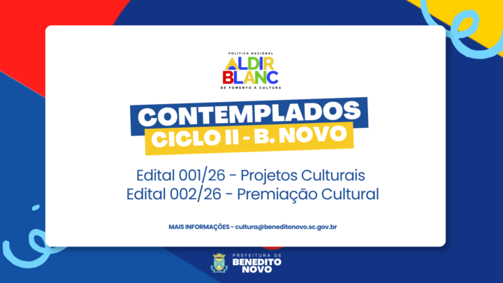 Benedito Novo divulga resultado final dos editais da Lei Aldir Blanc